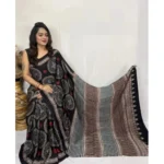 Black Satin Printed Saree for Women