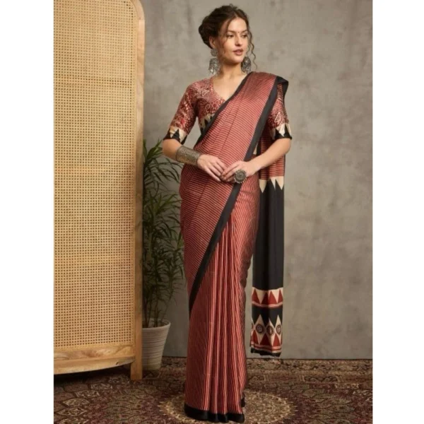 Black Satin Printed Saree for Women