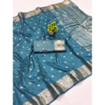 Light Blue Jacquard Silk Woven Saree