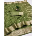 Green Jacquard Silk Saree with Woven Design