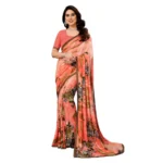 Generic Women's Georgette Printed Saree With Unstitched Blouse 5.5Mtr (Orange)