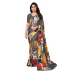 Generic Women's Georgette Printed Saree With Unstitched Blouse 5.5Mtr (Multicolor)