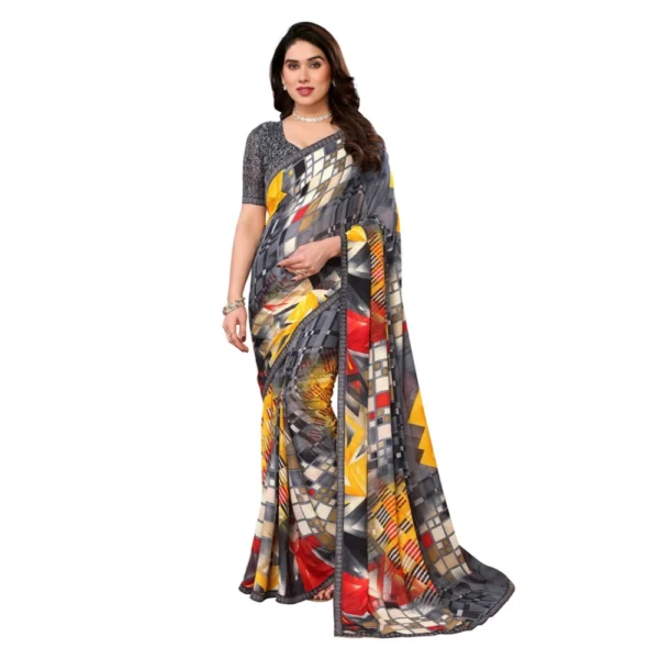 Generic Women's Georgette Printed Saree With Unstitched Blouse 5.5Mtr (Multicolor)