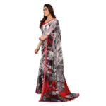 Generic Women's Georgette Printed Saree With Unstitched Blouse 5.5Mtr (Red) - Image 4