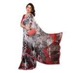 Generic Women's Georgette Printed Saree With Unstitched Blouse 5.5Mtr (Red) - Image 2