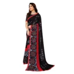 Generic Women's Georgette Printed Saree With Unstitched Blouse 5.5Mtr (Black) - Image 4