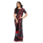 Generic Women's Georgette Printed Saree With Unstitched Blouse 5.5Mtr (Black) - Image 2
