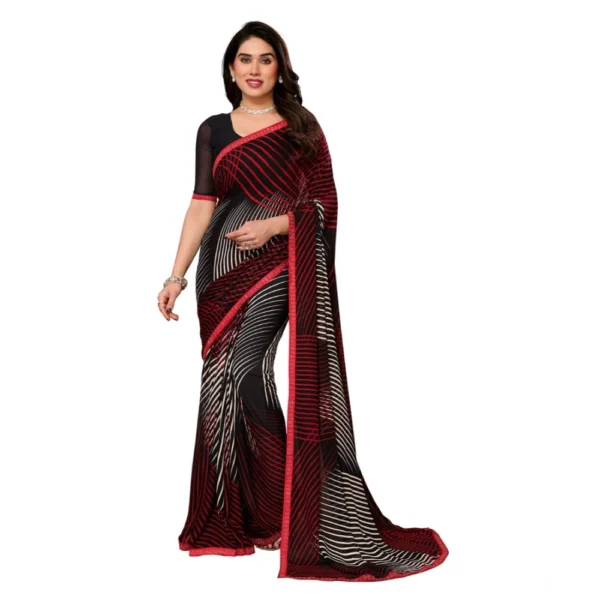 Generic Women's Georgette Printed Saree With Unstitched Blouse 5.5Mtr (Multicolor)
