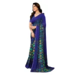Generic Women's Georgette Printed Saree With Unstitched Blouse 5.5Mtr (Blue) - Image 4