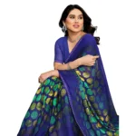 Generic Women's Georgette Printed Saree With Unstitched Blouse 5.5Mtr (Blue) - Image 2