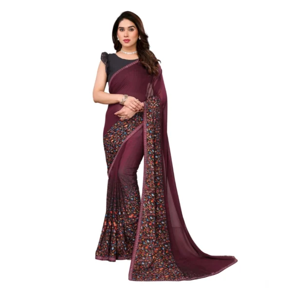 Maroon Georgette Printed Saree for Women