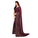 Generic Women's Georgette Printed Saree With Unstitched Blouse 5.5Mtr (Maroon) - Image 4