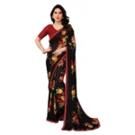 Black Georgette Printed Saree for Women