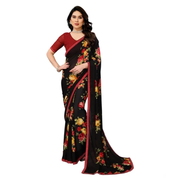 Black Georgette Printed Saree for Women