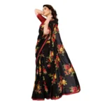 Generic Women's Georgette Printed Saree With Unstitched Blouse 5.5Mtr (Black) - Image 2