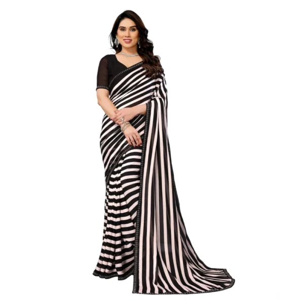 Black Georgette Printed Saree for Women