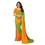 Green Georgette Printed Saree with Unstitched Blouse