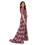 Generic Women's Georgette Printed Saree With Unstitched Blouse 5.5Mtr (Brown) - Image 2