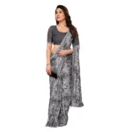Generic Women's Georgette Printed Saree With Unstitched Blouse 5.5Mtr (Grey) - Image 2