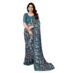 Sky Blue Georgette Printed Saree with Unstitched Blouse