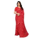 Red Georgette Printed Saree with Unstitched Blouse