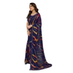 Generic Women's Georgette Printed Saree With Unstitched Blouse 5.5Mtr (Blue) - Image 4