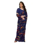 Generic Women's Georgette Printed Saree With Unstitched Blouse 5.5Mtr (Blue) - Image 2