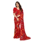 Generic Women's Georgette Printed Saree With Unstitched Blouse 5.5Mtr (Red) - Image 4