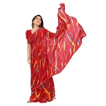 Generic Women's Georgette Printed Saree With Unstitched Blouse 5.5Mtr (Red) - Image 2