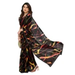 Generic Women's Georgette Printed Saree With Unstitched Blouse 5.5Mtr (Black) - Image 2