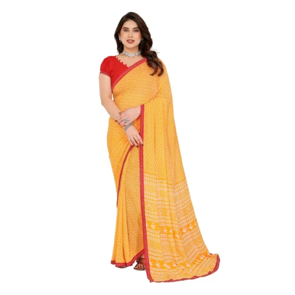 Yellow Georgette Printed Saree for Women