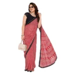 Generic Women's Georgette Printed Saree With Unstitched Blouse 5.5Mtr (Red) - Image 2