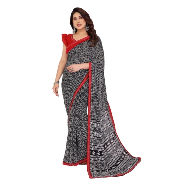 Black Georgette Printed Saree for Women