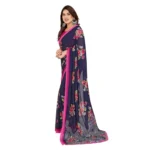 Generic Women's Georgette Printed Saree With Unstitched Blouse 5.5Mtr (Blue) - Image 4