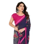 Generic Women's Georgette Printed Saree With Unstitched Blouse 5.5Mtr (Blue) - Image 2