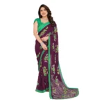 Maroon Georgette Printed Saree with Unstitched Blouse