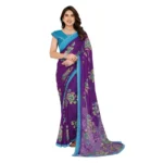 Purple Georgette Printed Saree with Unstitched Blouse
