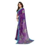 Generic Women's Georgette Printed Saree With Unstitched Blouse 5.5Mtr (Purple) - Image 4
