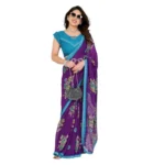 Generic Women's Georgette Printed Saree With Unstitched Blouse 5.5Mtr (Purple) - Image 2