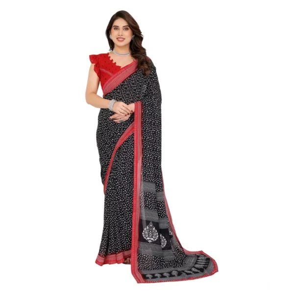 Black Georgette Printed Saree with Unstitched Blouse