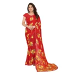 Orange Georgette Printed Saree with Unstitched Blouse