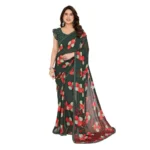 Green Georgette Printed Saree with Unstitched Blouse