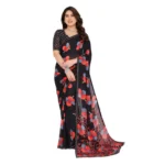 Black Georgette Printed Saree with Unstitched Blouse