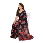 Generic Women's Georgette Printed Saree With Unstitched Blouse 5.5Mtr (Black) - Image 2