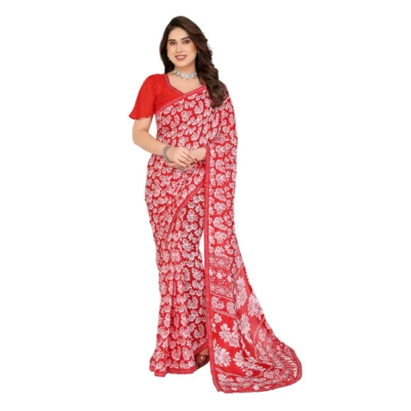 Red Georgette Printed Saree with Unstitched Blouse