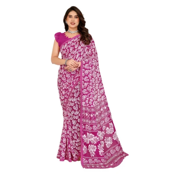 Pink Georgette Printed Saree with Unstitched Blouse