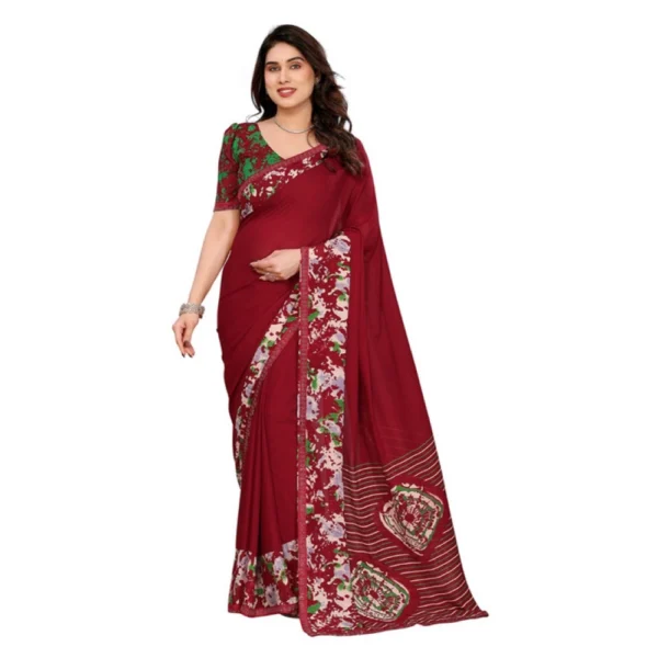 Red Georgette Printed Saree for Women with Unstitched Blouse