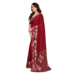 Generic Women's Georgette Printed Saree With Unstitched Blouse 5.5Mtr (Red) - Image 4