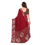 Generic Women's Georgette Printed Saree With Unstitched Blouse 5.5Mtr (Red) - Image 3