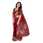Generic Women's Georgette Printed Saree With Unstitched Blouse 5.5Mtr (Red) - Image 2